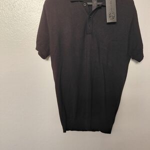 Men's Black Short-Sleeve Polo Knit Shirt